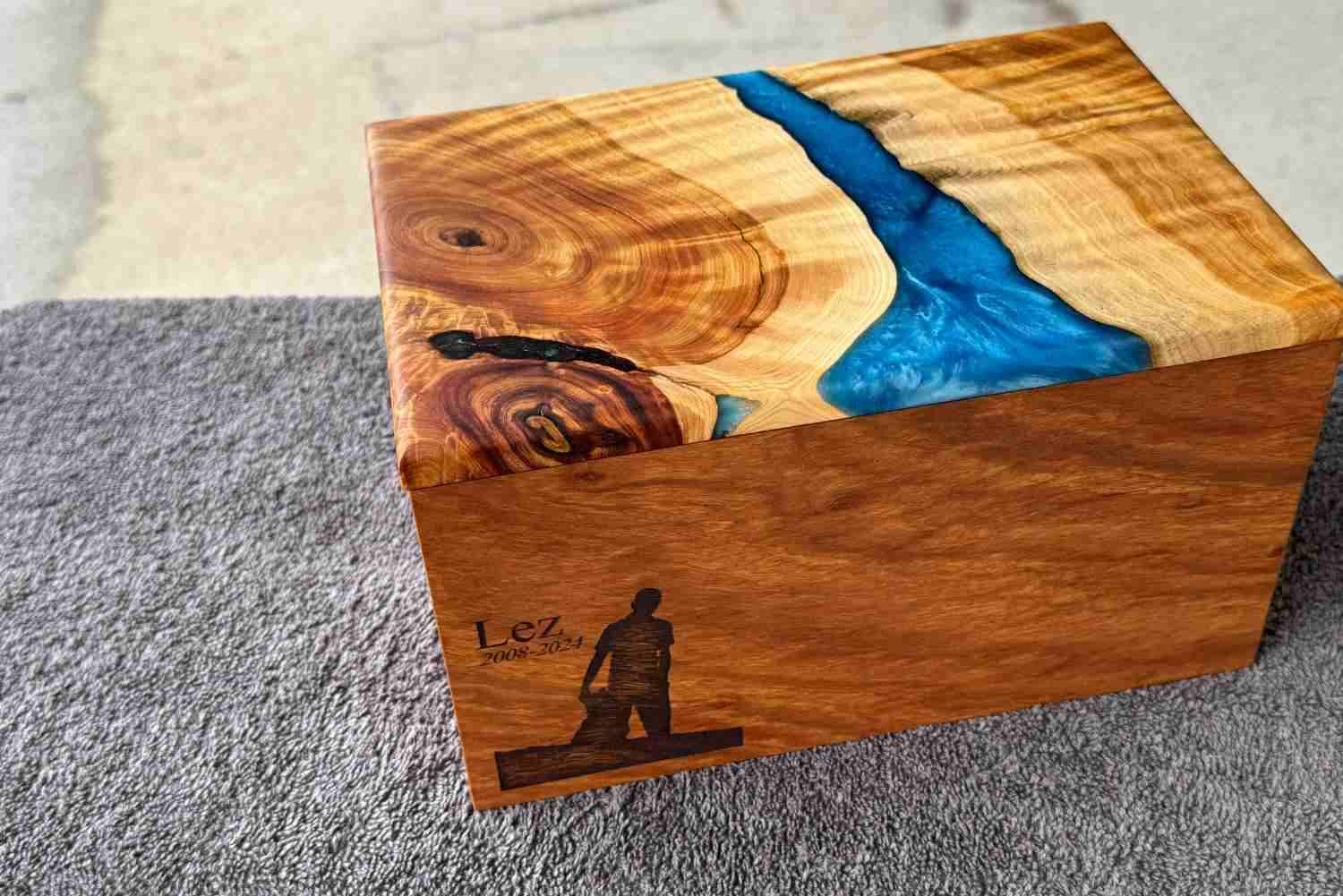 A bespoke memorial box, handcrafted by Metal Wood and Things to clients in Canberra and the Yass Valley